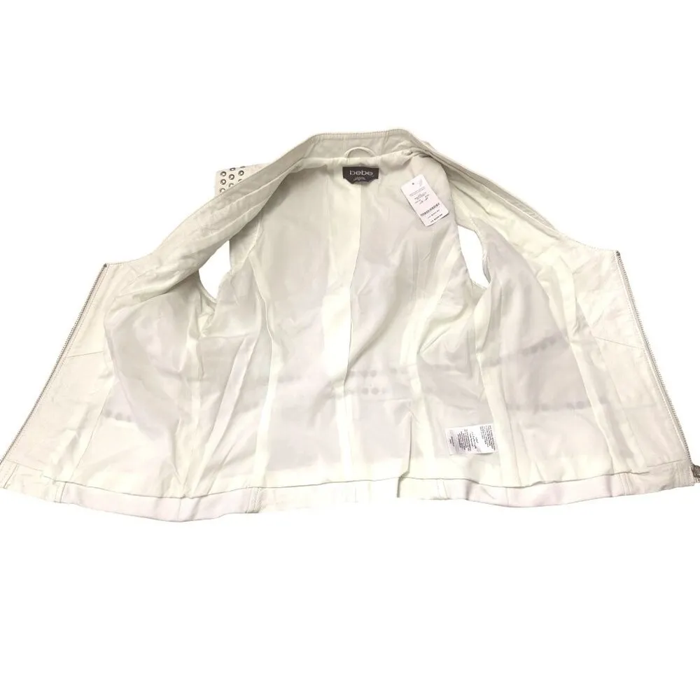 Bebe Danica Studded All Leather Vest Egret White Size S - Image 5
