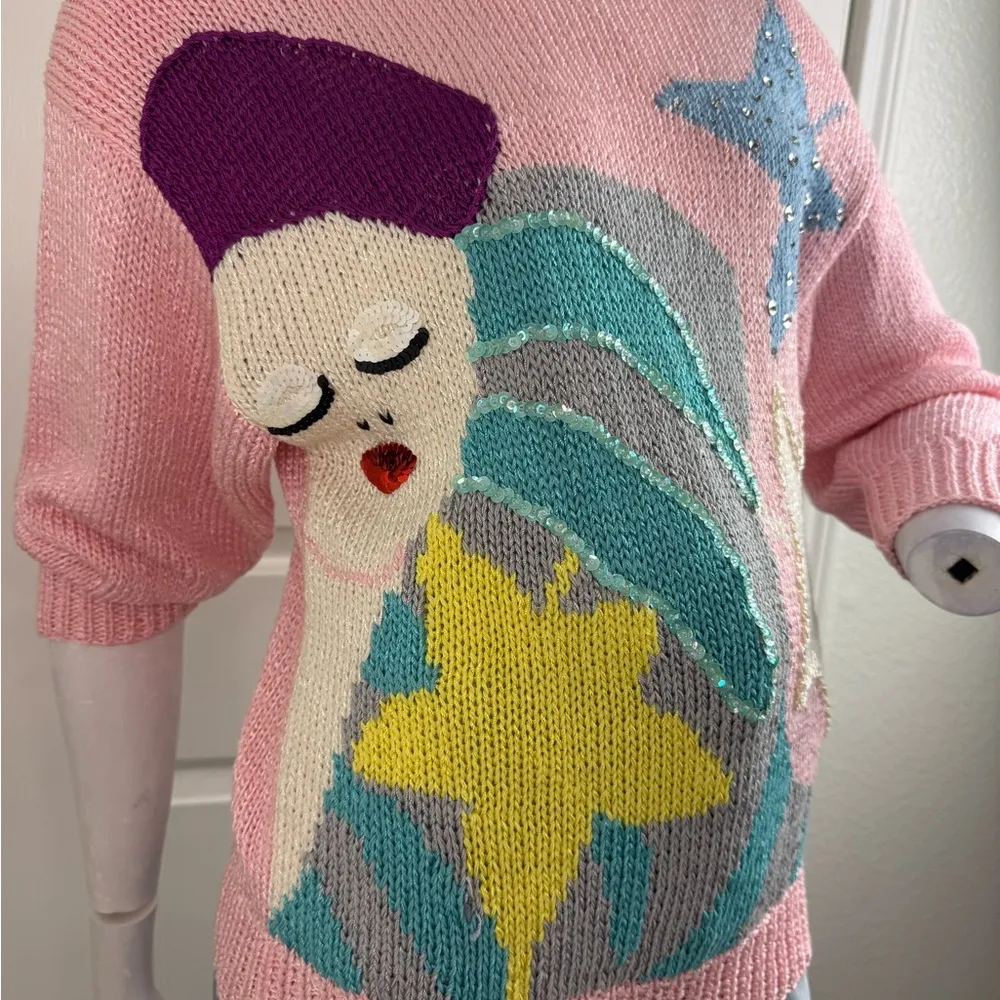 Nannell Pastel Colored Hand Knit Sweater Size Medium Pink - Image 3