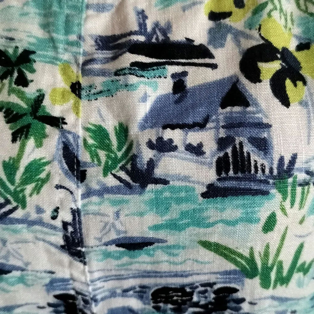J Jill Love Linen Size XS Tropical Island Beach Print Shift Dress Pockets - Image 3