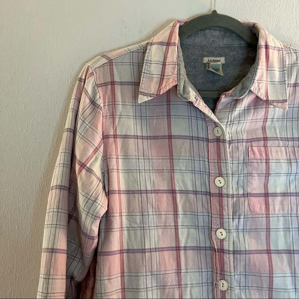 L.L. Bean Shacket Fleece-Lined Flannel Button Down Shirt Pink Plaid Sz S EUC - Image 3