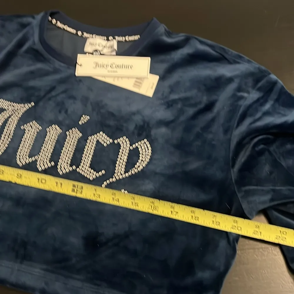 Juicy Couture Blue Velvet Cropped balloon sleeve Sweatshirt - Image 4