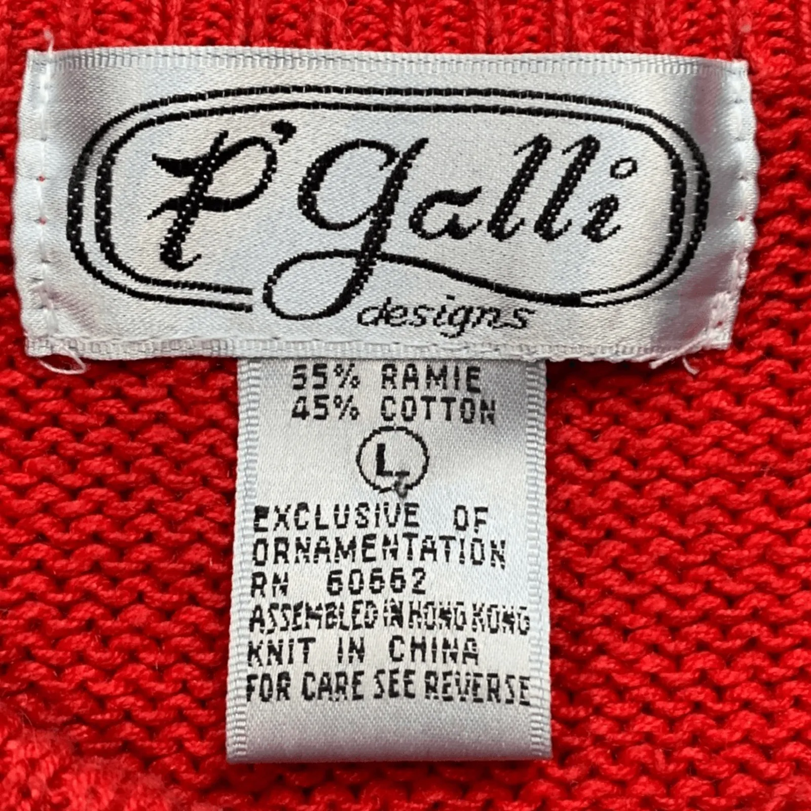 Vintage Bright Cherry Red Sequin Beaded Eclectic Statement Cardigan Knit Sweater Size L - Image 5