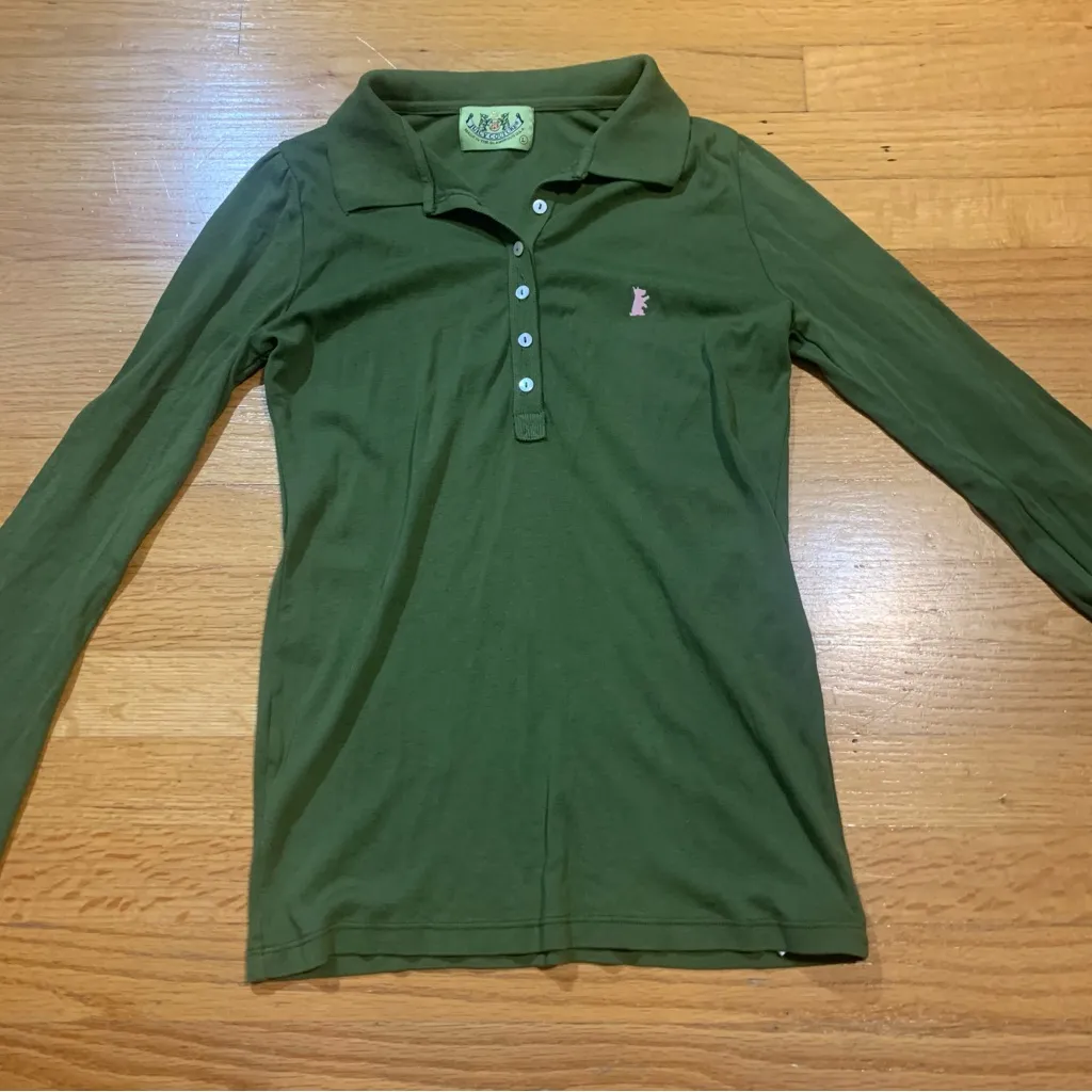 Juicy Couture Pam Gela Long Sleeve Polo Shirt Olive Green Women’s Large - Image 2