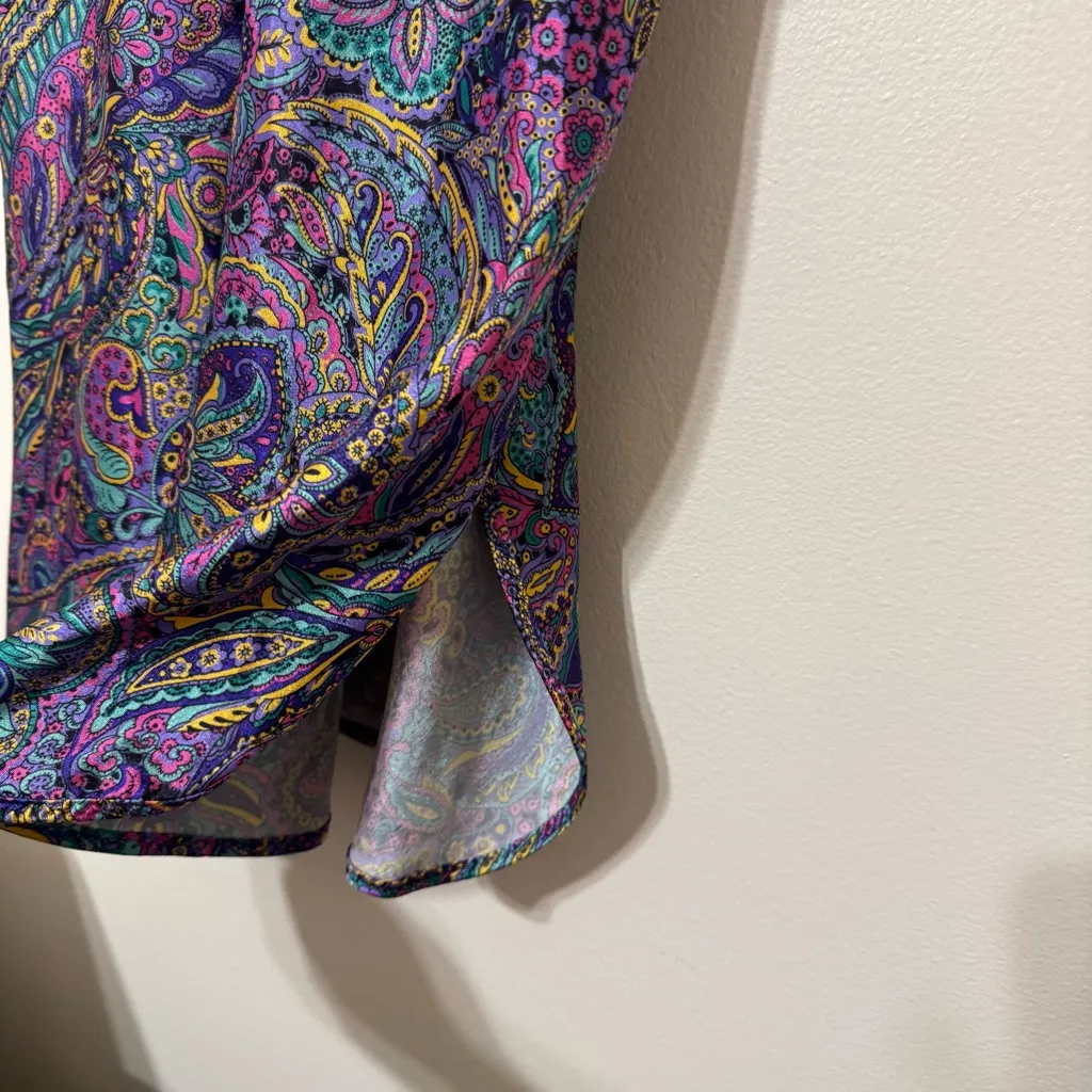 Vintage 90s Paisley Print Satin Slip Purple Size L - Image 3