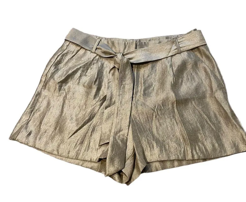 LOFT Champagne Shimmer Pleated Tie Waist Shorts - Image 4