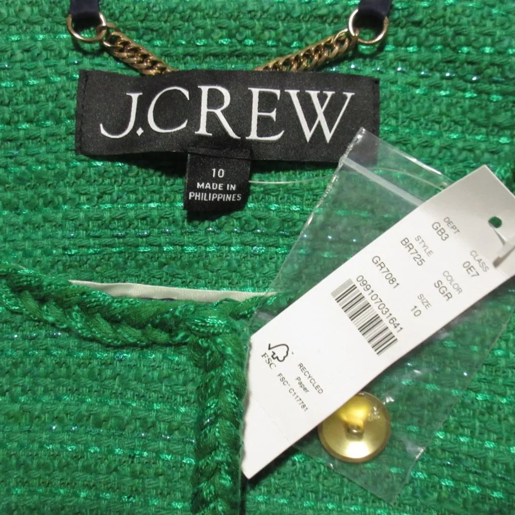 NWT J.Crew Louisa Lady Jacket in Summer Green Sequin Tweed Cropped 10 - Image 3