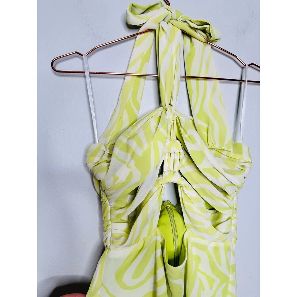 RONNY KOBO Green Printed Floral Knotted Neckline Waist Cutout Halter Dress 6 - Image 9