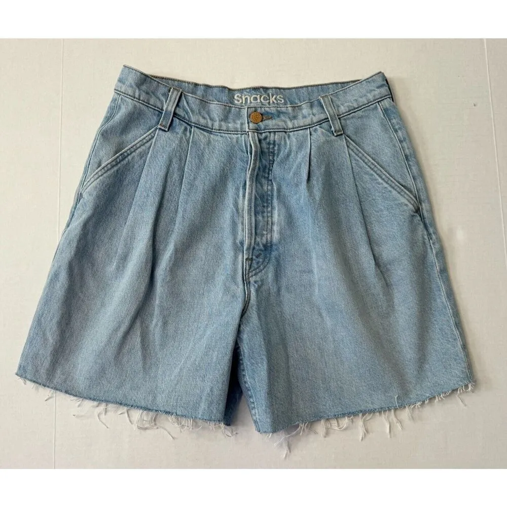 Mother SNACKS Fun Dip Double Pleated Short Fray Just A Nibble Denim Shorts Sz 27 Blue - Image 3
