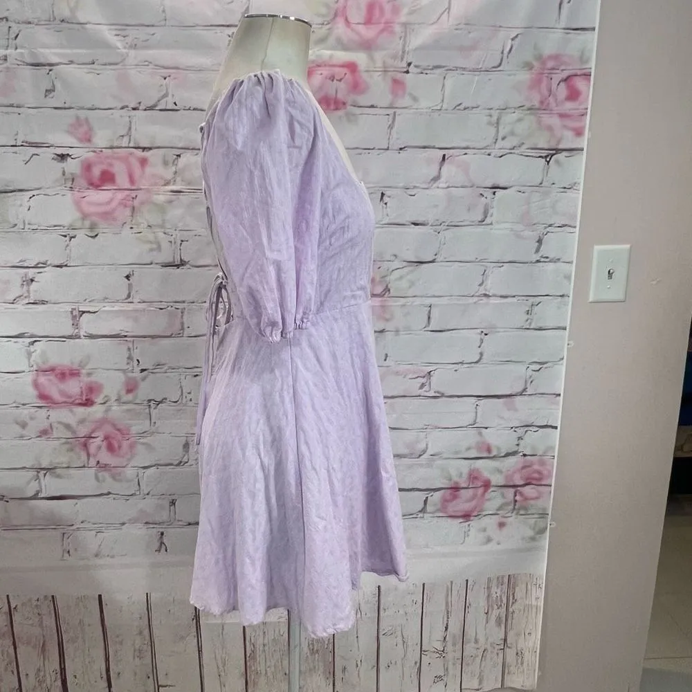 Lulus Endearing Looks Lavender Puff Sleeve Lace-Up Mini Dress - Image 8