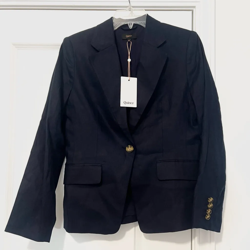 NWT Quince 100% European Linen Structured Blazer Deep Navy Blue - Image 5