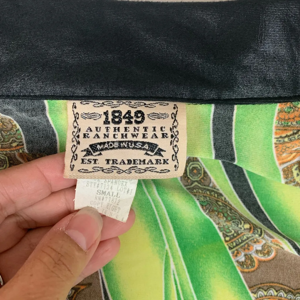 1849 Authentic Ranchwear size small show riding long sleeve shirt green black us - Image 3