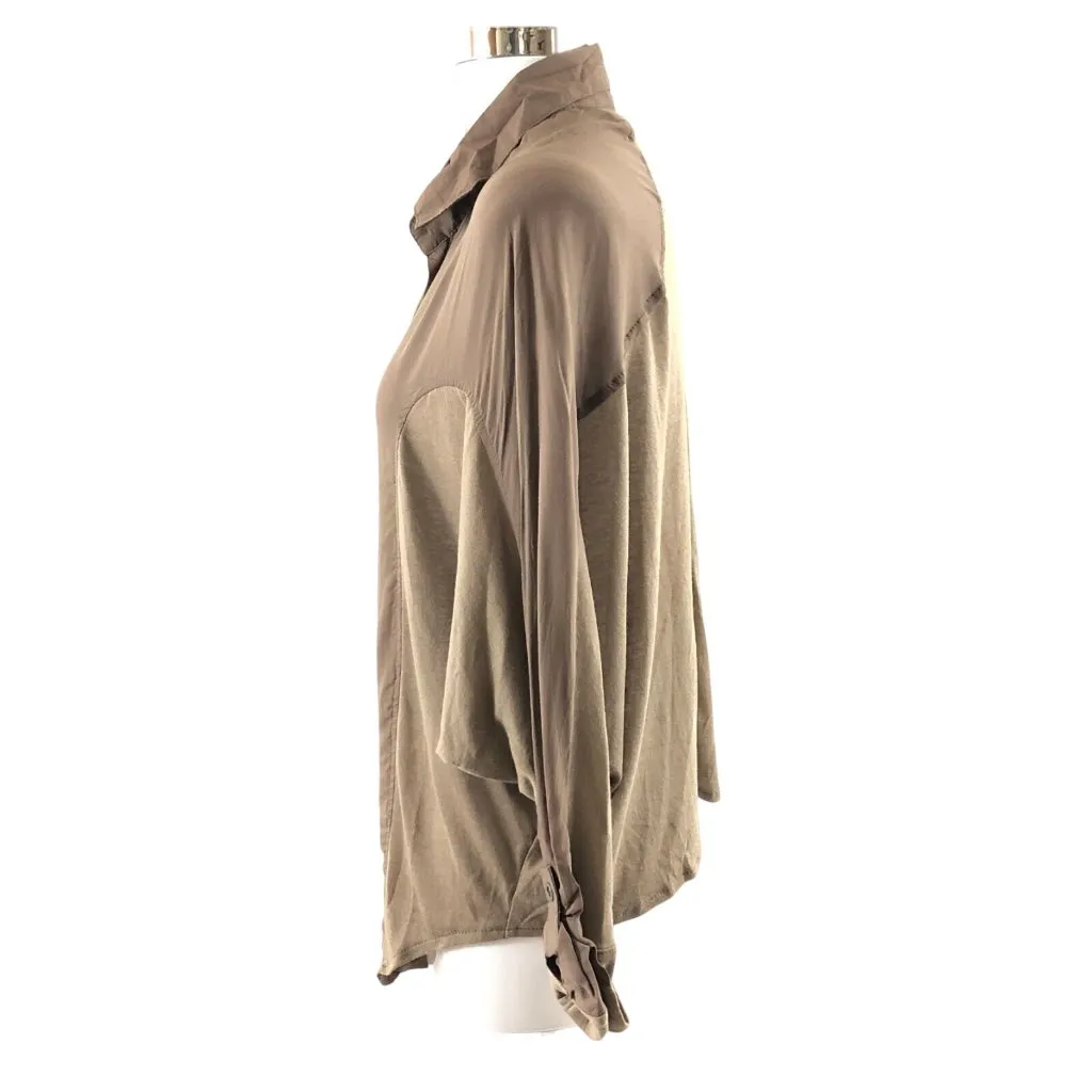 Pretty Good Womens Top Hi Lo Button Down Blouse Roll Tab Sleeve Brown Size S - Image 2