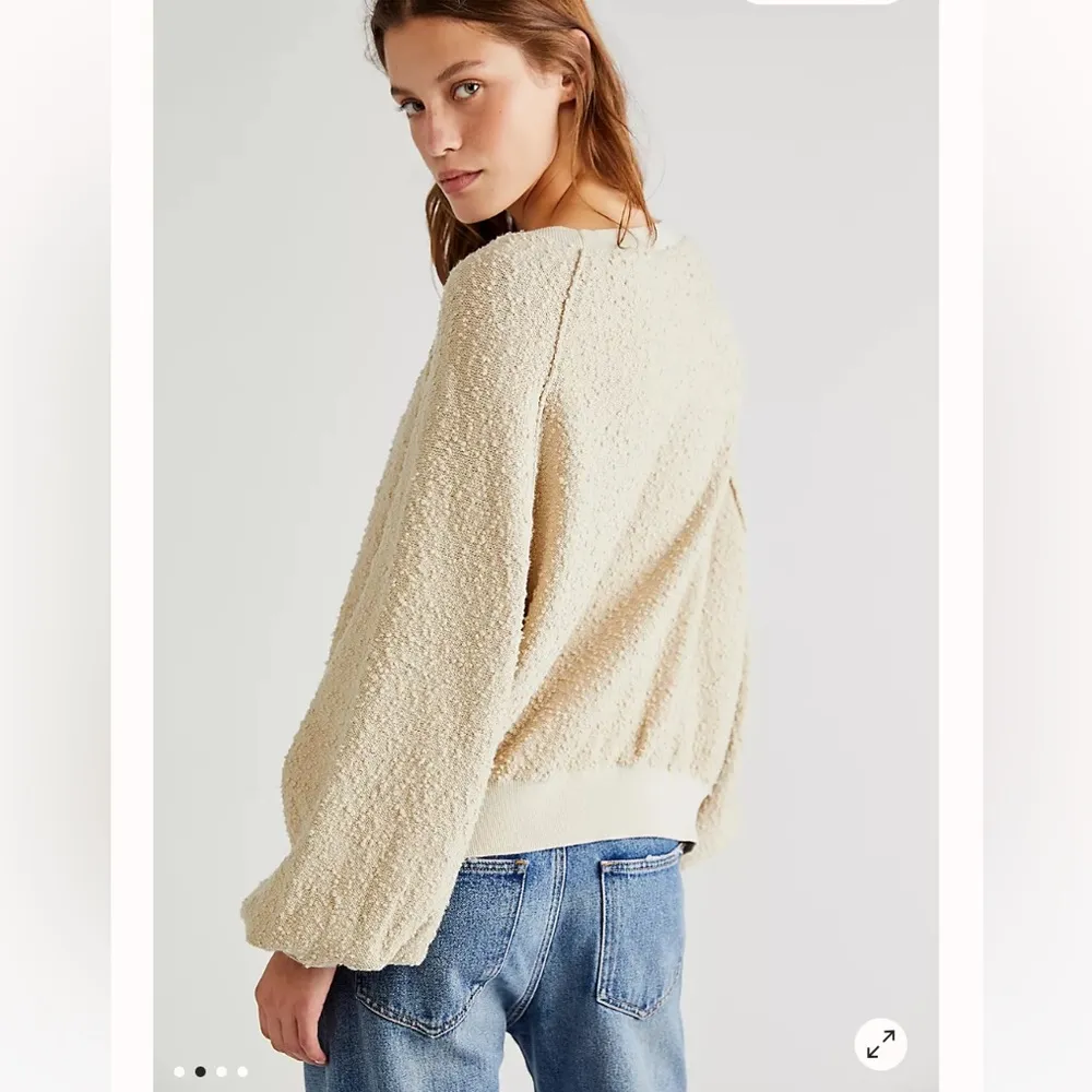 Free People Found My Friend Pullover Cream Textured Crewneck Sweatshirt Size XS - Image 3