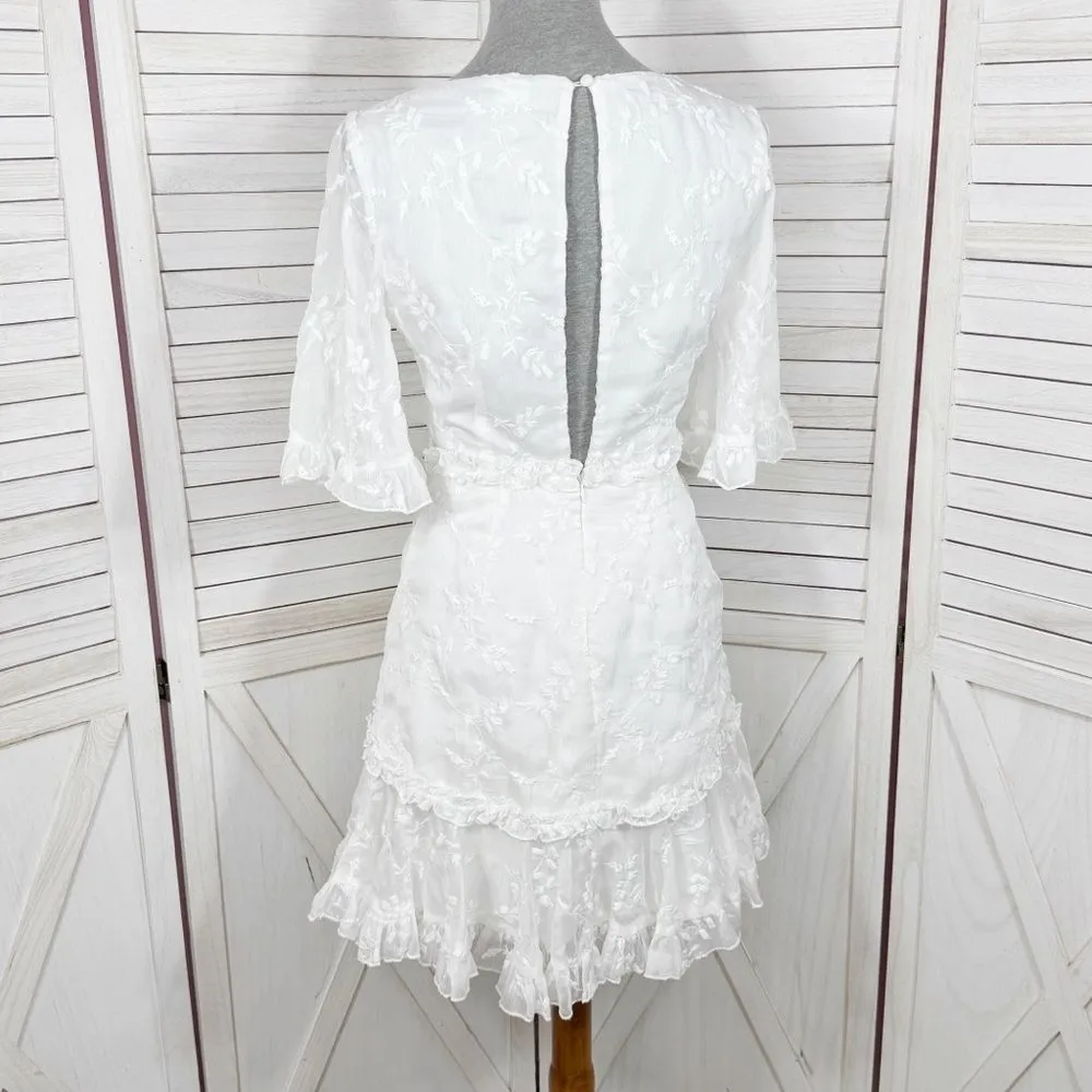 Selfie Leslie‎ Leona Embroidered Chiffon Frill Trim Mini Dress White Small - Image 5