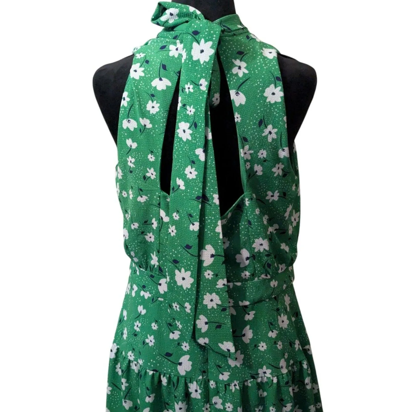 LA NOUVELLE RENAISSANCE Green Floral Halter Tiered Mini Dress Size 14 - Image 4