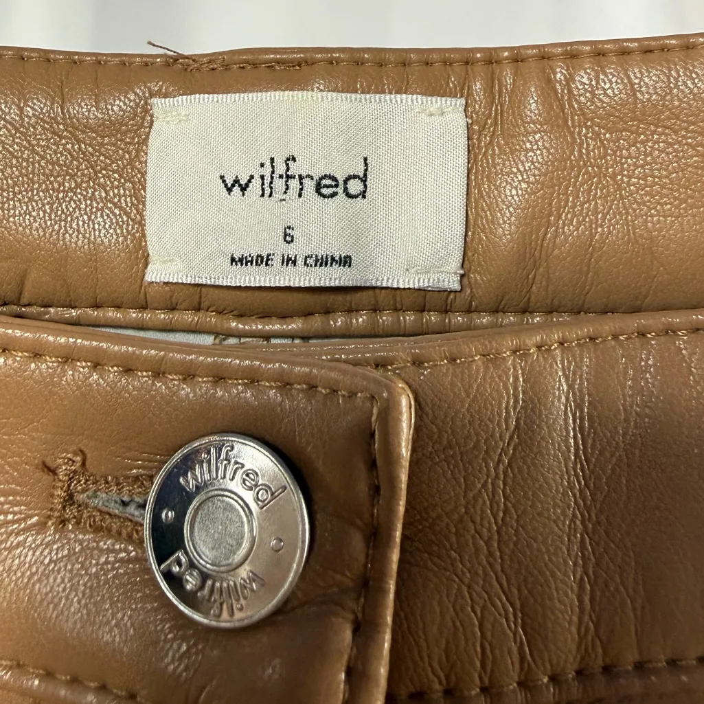 Aritzia Wilfred Melina Straight Leg Vegan Leather Pants in Light Brown Size 6 - Image 4