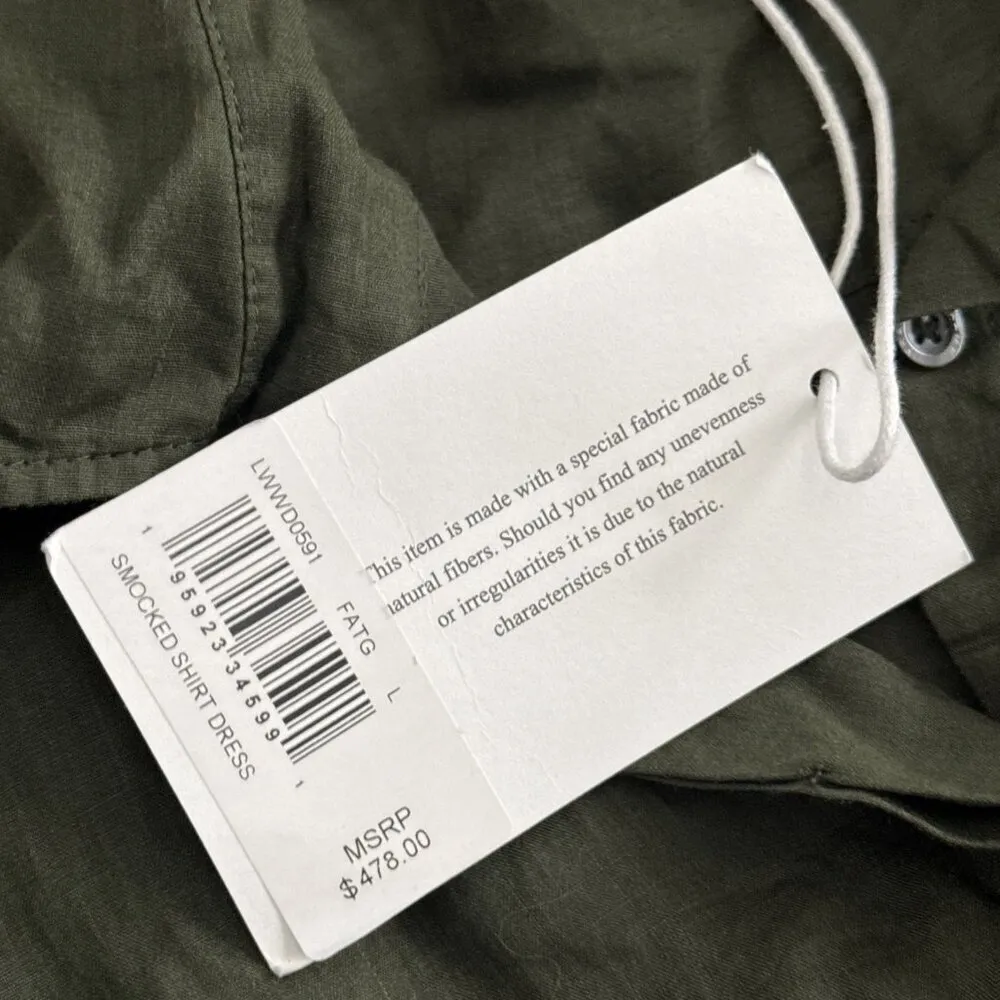 Frame Smocked Shirt Dress Fatigue Green Puff Sleeve Size L - Image 7