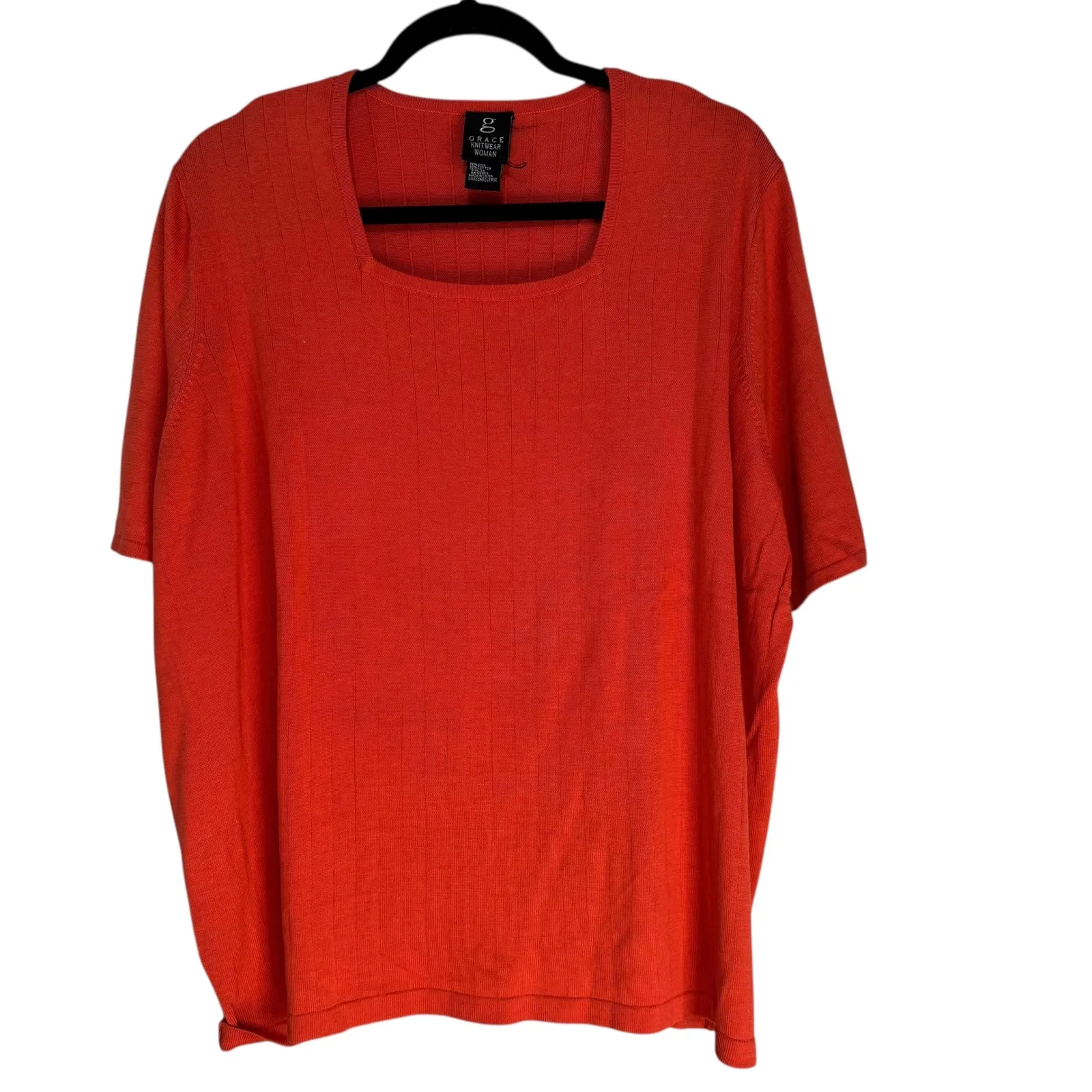 Grace Knitwear Woman Orange Ribbed Square Neck Silk Cotton Blend Top Size 3X - Image 2