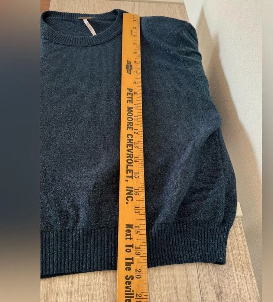 Free People Let It Shine Sweater Metallic Knit Cropped Balloon Sleeves Sz Small - Image 7