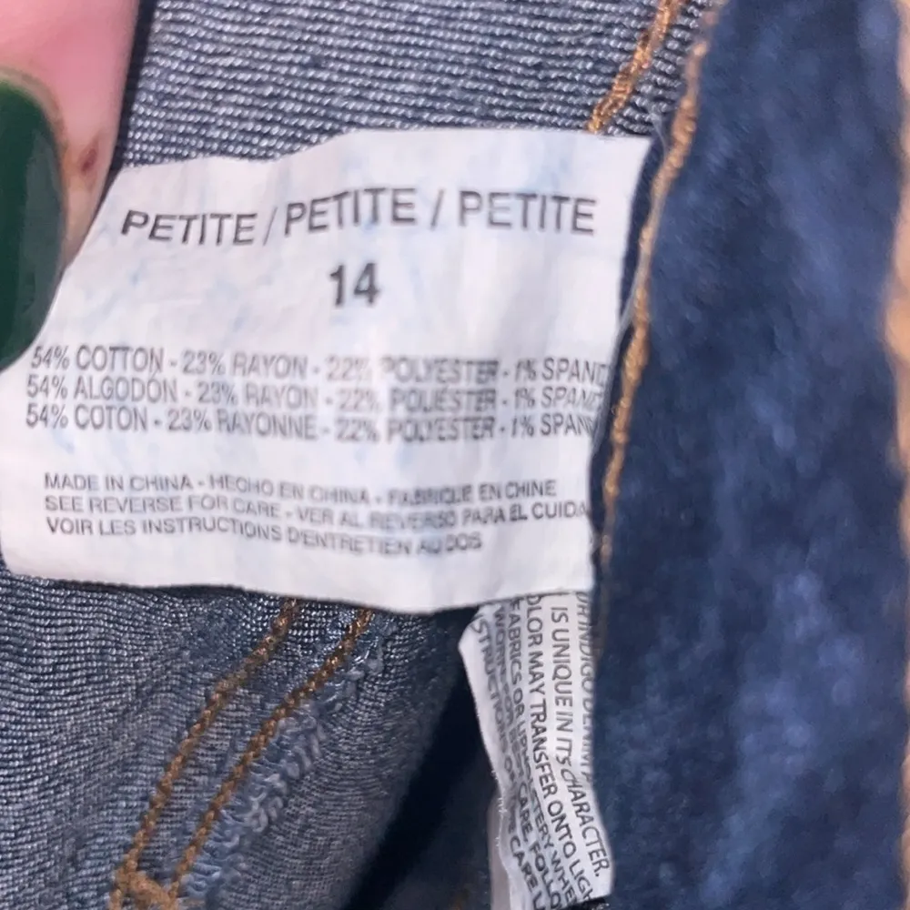 Code Bleu Jean Skirt Size 14 Mini Denim Stretch Dark Wash Flat Front Pockets Blue - Image 7