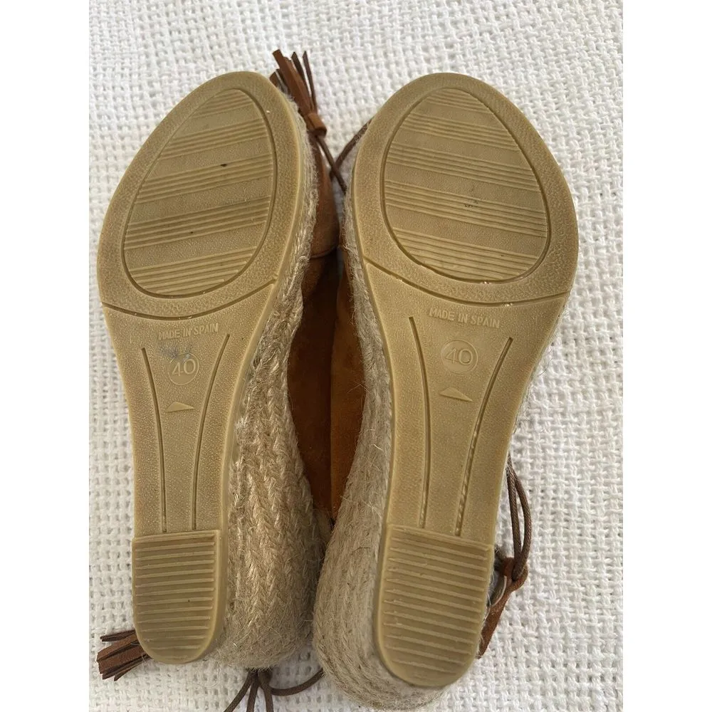 KANNA Ladies Suede Sandals‎ Wedges Espadrilles Lace Up Rust Size 40 US 7.5 Spain - Image 7