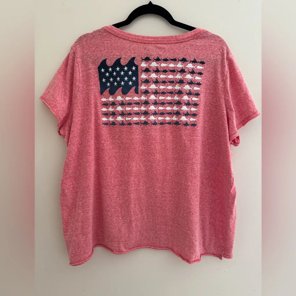 Ocean + Coast Women’s American Flag Fish Shirt Size 3X Red Fishing Outdoors - Image 2