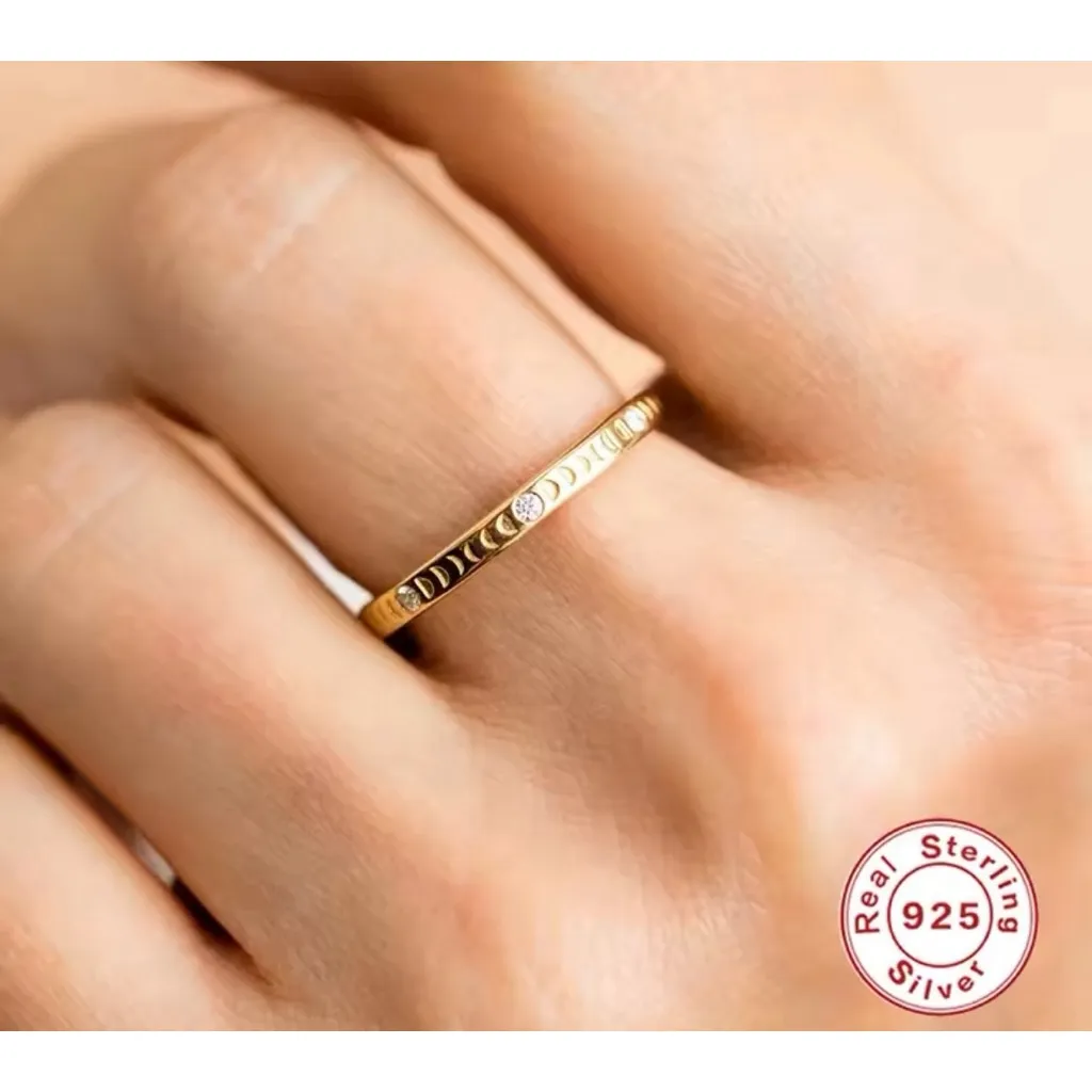 NEW Unisex 14k Gold Plated Engraved Moon‎ Simulated Diamond Ring Sz 7 - Image 16