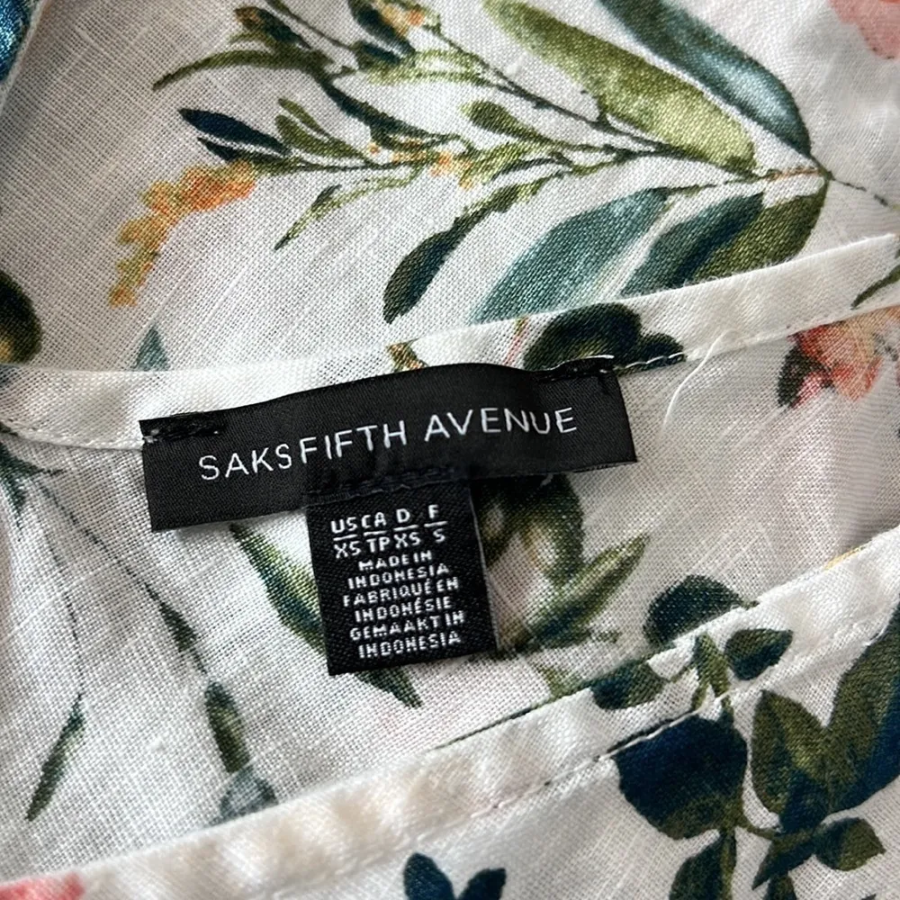 Saks Fifth Avenue Floral Linen Top XS - Image 4
