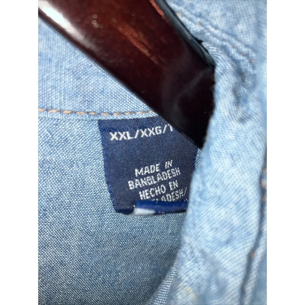 Wrangler Denim Pearl Snap Button Up Long Sleeve Shirt 2XL Western Light Wash XXL - Image 4