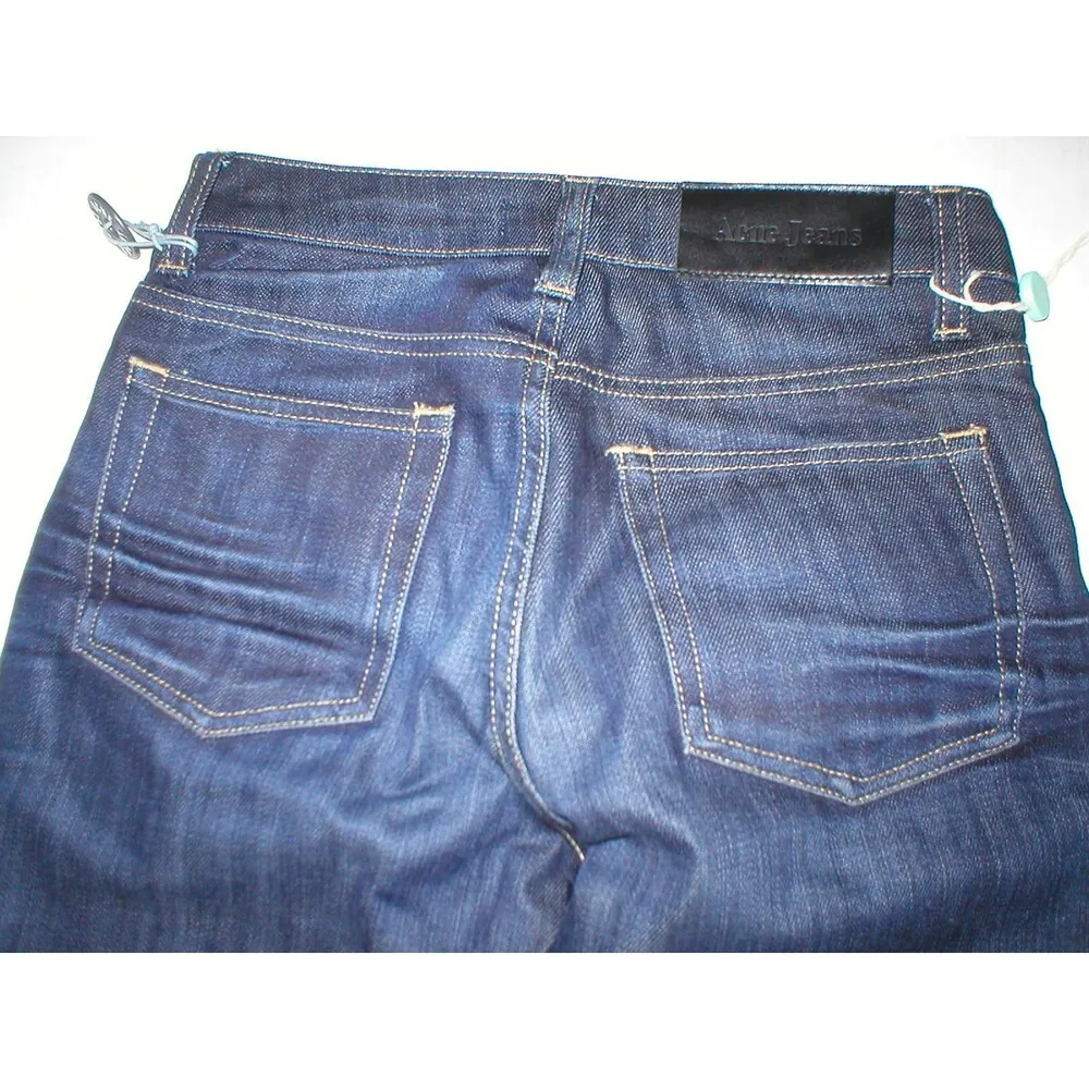 New NWT Womens 25 X 32 Designer Acne Jeans Dark Blue Skinny Cotton Nice Logo Pat - Image 4