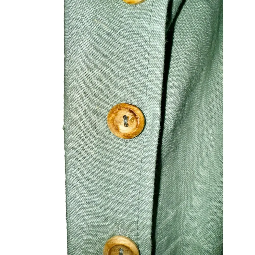 Vintage 90's R&K Linen Blend Overall Midi Dress Womens 10 Pineapple Green Y2K - Image 4