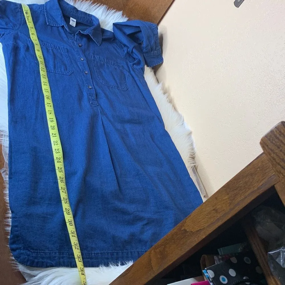 Old Navy Dark Navy Wash Chambray Long Sleeve Shirt Dress 100% Cotton Size XS - Image 11