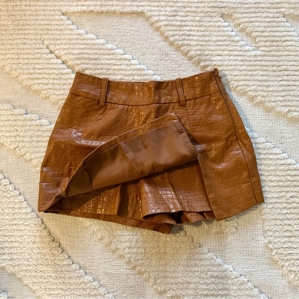 Forever 21 Brown Leather Croc-Embossed Mini Skort - Image 2