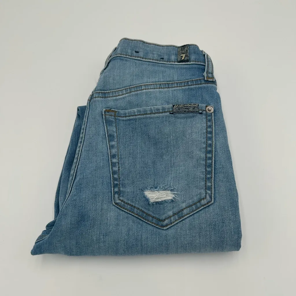 7 For All Mankind High Waist Cropped Straight Jeans w/ Button Fly Size 24 - Image 2