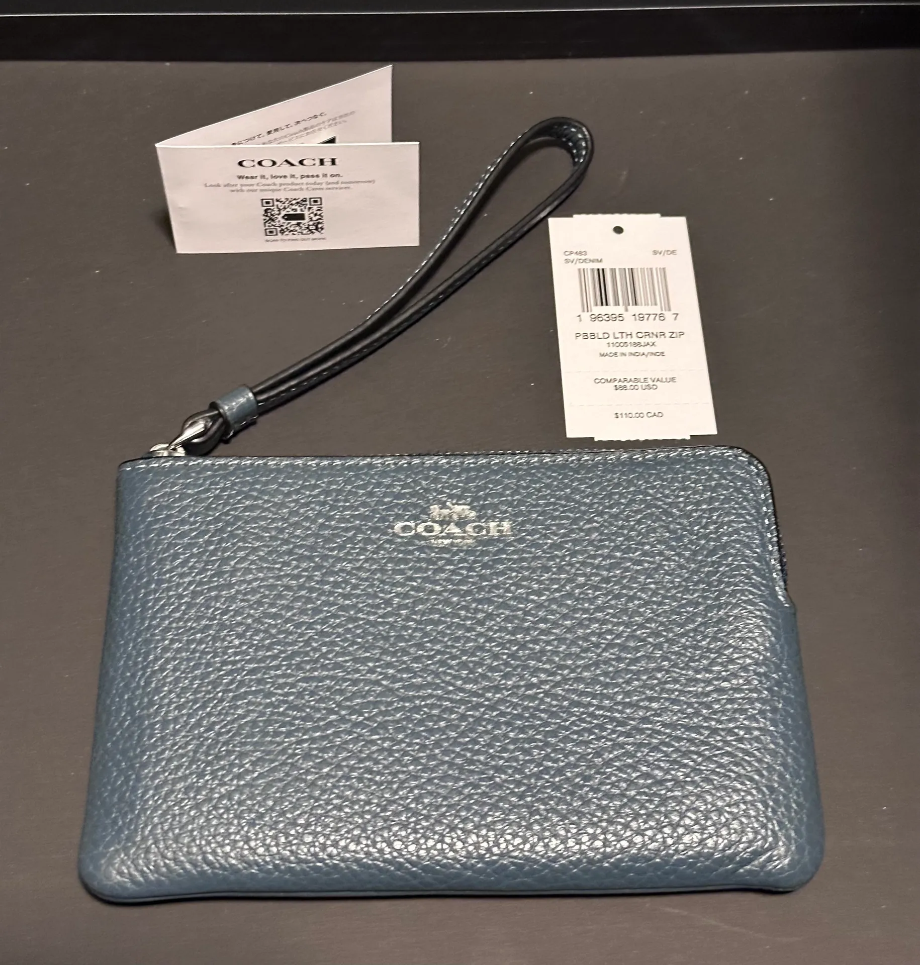 Leather Pebble Blue Wristlet - Image 2