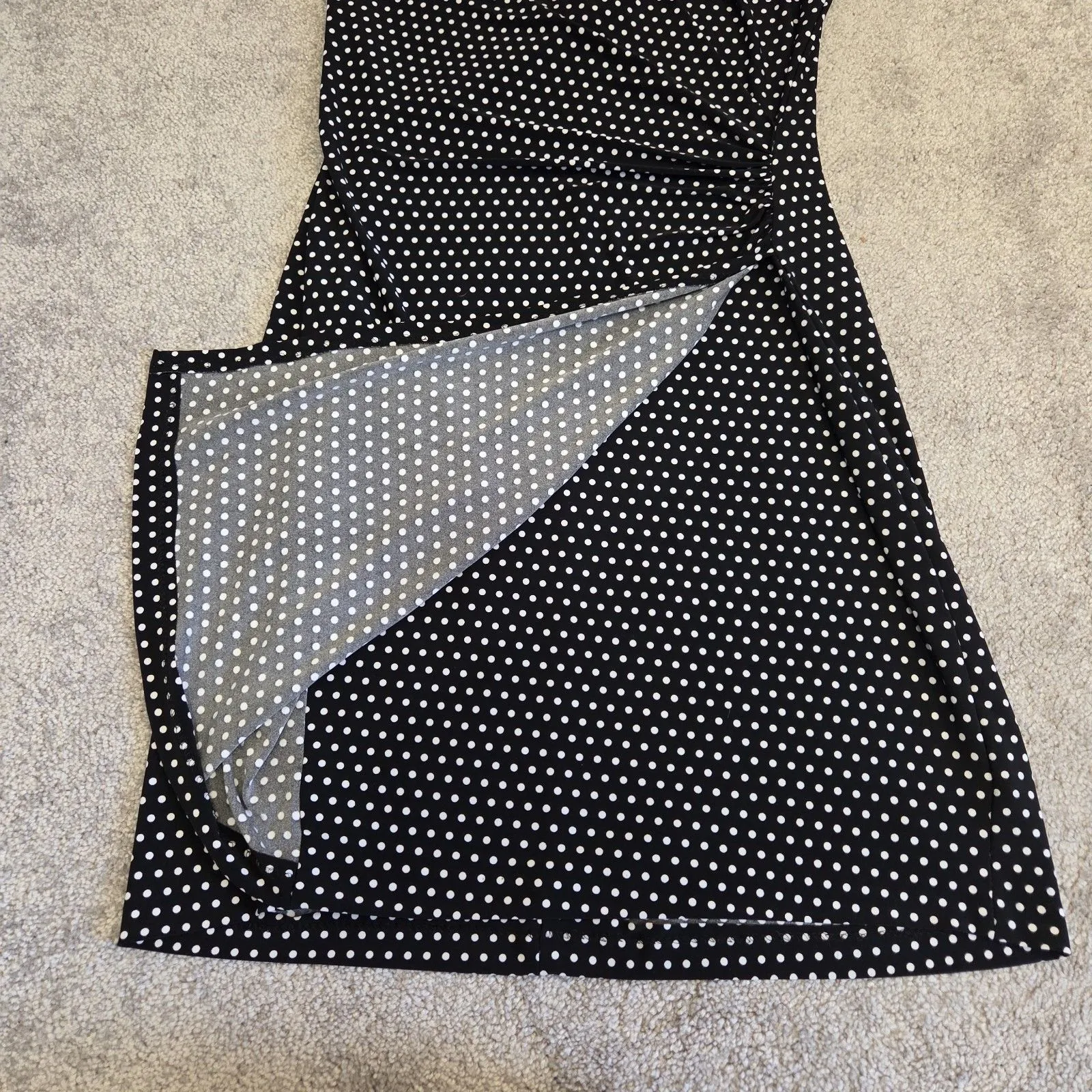 Norma Kamali Black White Polka Dot Faux Wrap Jersey Knit Fitted Sheath Dress S - Image 6