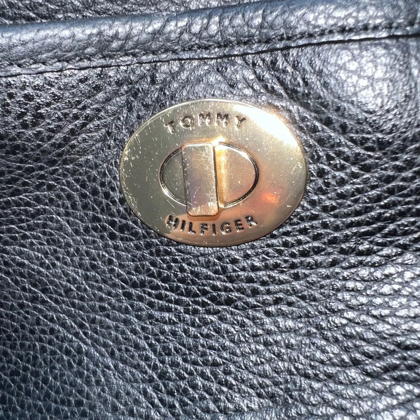 Tommy Hilfiger Black Leather Satchel Purse Shoulder Bag Tassel Gold Hardware - Image 12