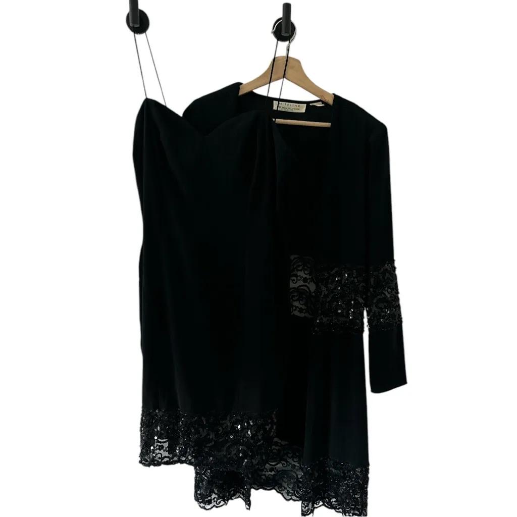 Vintage Niteline Black Sequin Lace Slip Dress & Jacket Size 12 Y2K 90s cocktail - Image 2