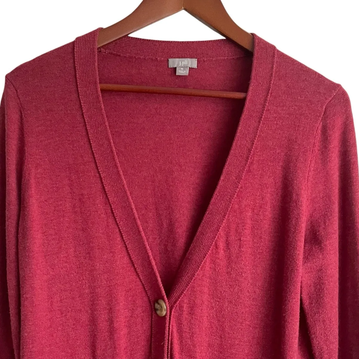 J Jill Women Cardigan Sweater M Red Grandpa Academia Y2K Retro Casual Preppy‎ - Image 10