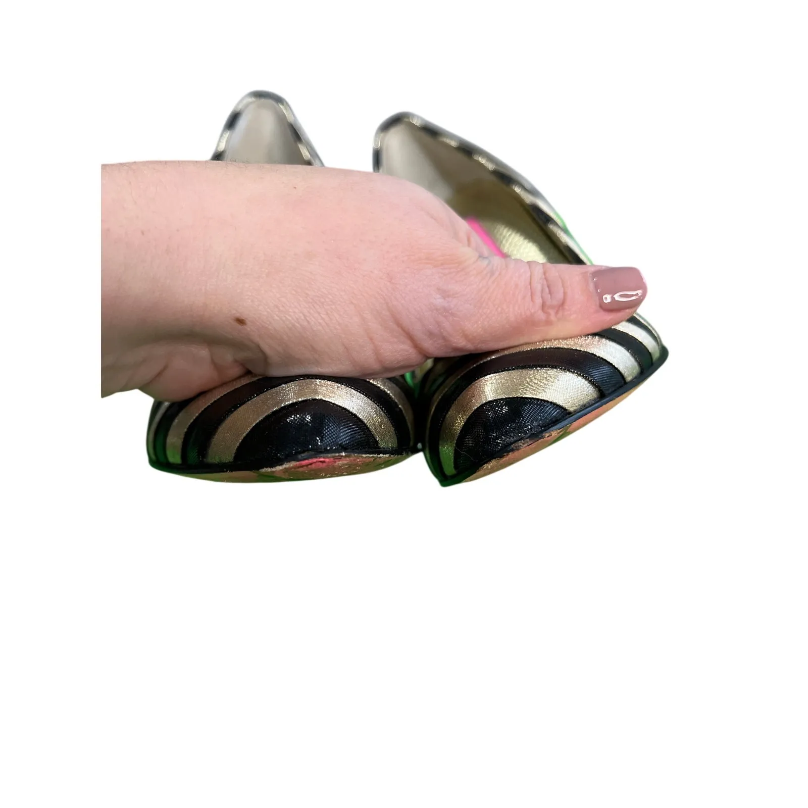 Vintage Betsey Johnson Black Gold Stripe Stiletto Pumps Glam Heels Size 5.5 - Image 3