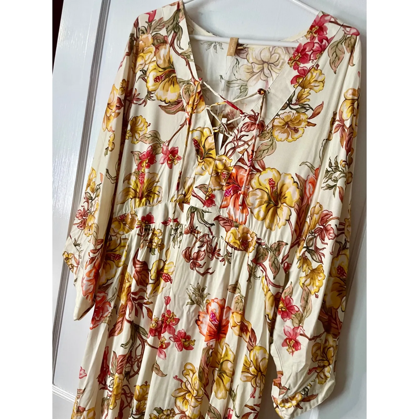 N Shore Floral Maxi Dress Womens One Size Lace Up Bohemian Beachy Size M - Image 2