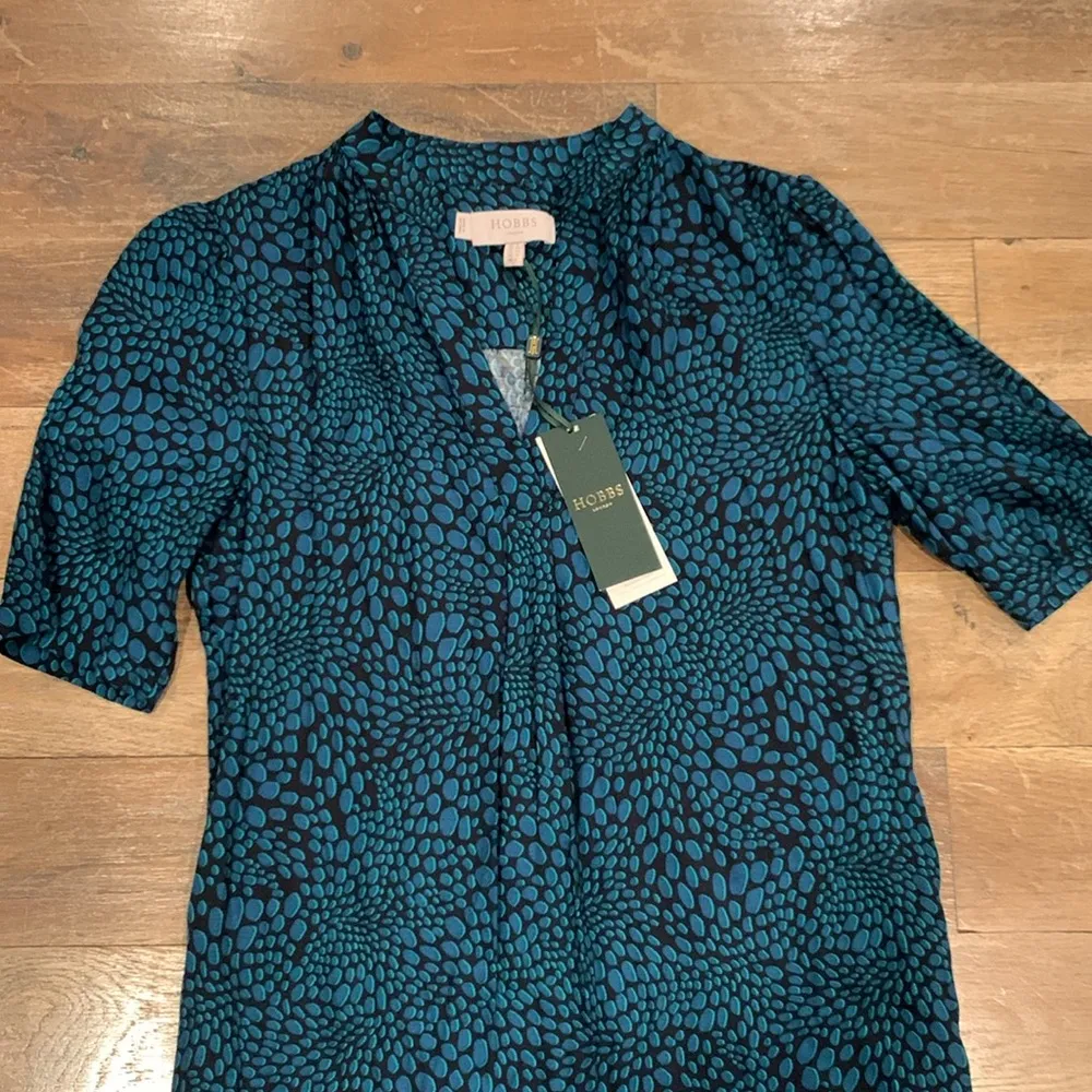 HOBBS LONDON Lucille Tunic Knee Graphic Dot Navy Aegean Dress Size US 2 - Image 10