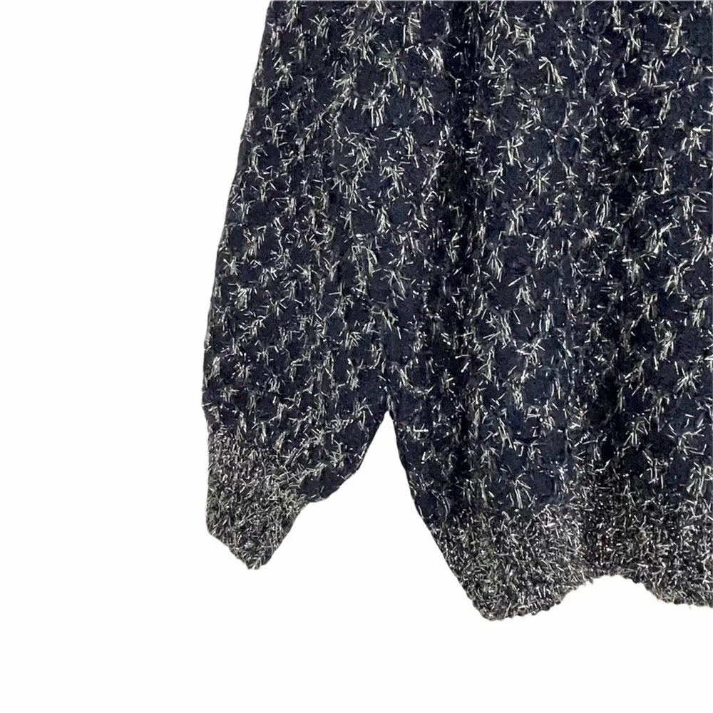 NWOT RAGA Sweater Navy Silver Eyelash Size Small Party Holiday Bohemian Dressy - Image 5