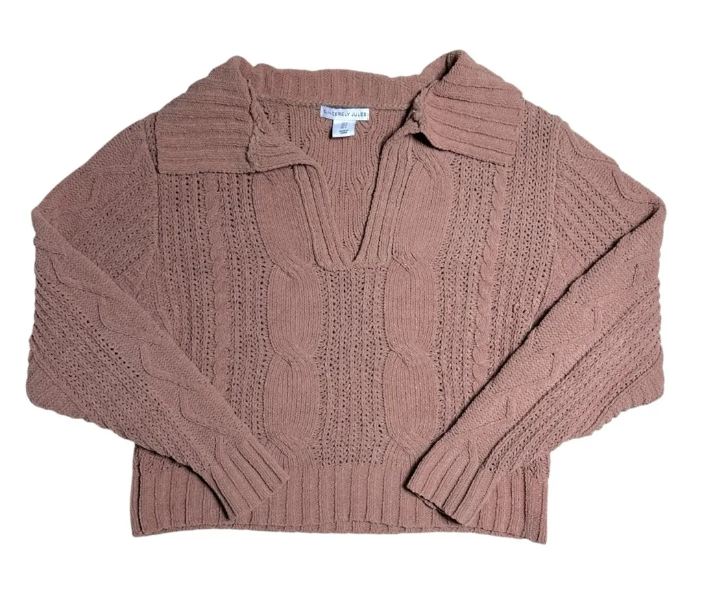 Sincerely Jules Warm Brown Knit Cropped Sweater Womens S - Image 1