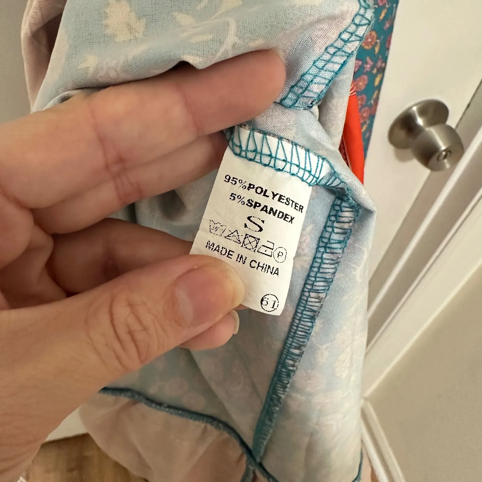 GABI | Teal Turquoise Orange Bohemian Floral Shoulder Tie Backless Mini Dress Blue - Image 9