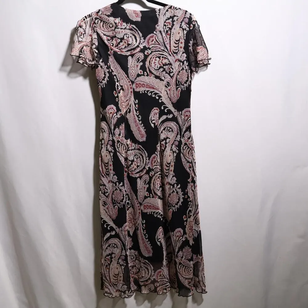 Black Pink Paisley Whimsigoth Midi Dress Dark Romantic Fairy Y2K 10 Flutter Goth - Image 2