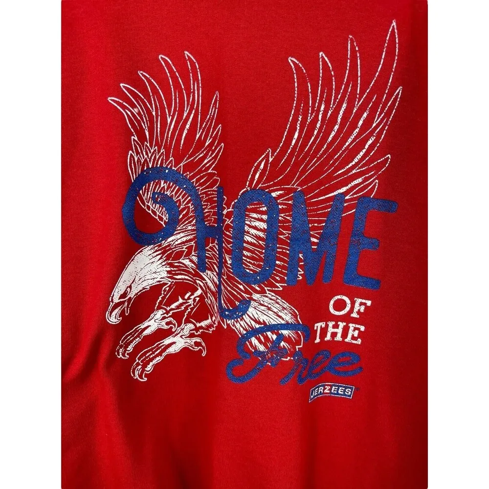 Jerzees Home Of The Free American Patriotic Eagle Red Crewneck Sweatshirt L NWT - Image 4