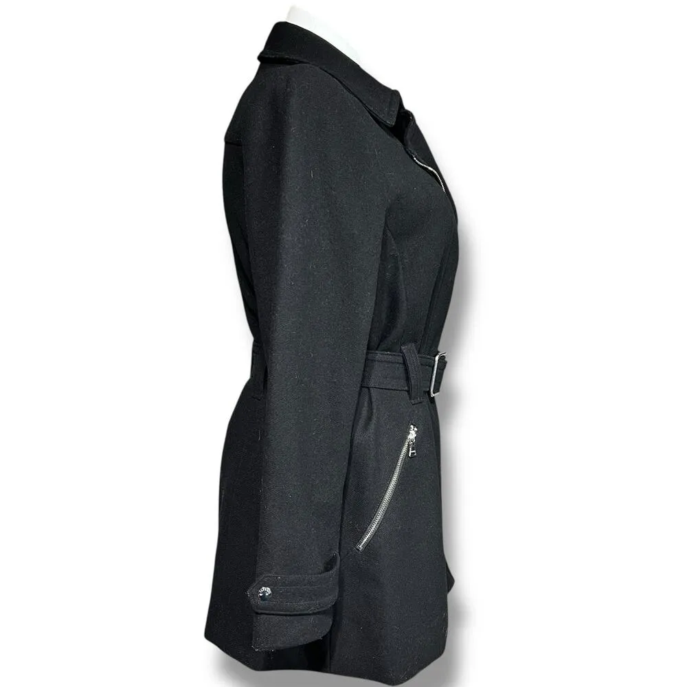 Express Womens Wool Blend Jacket Belted Asymmetrical Zip Trench Coat Black XL - Image 3