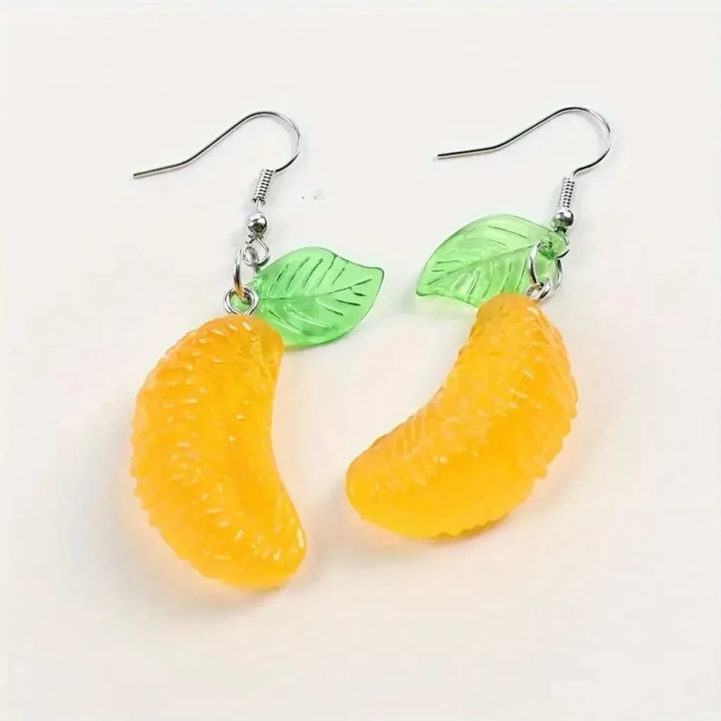 1pair Orange Slice Resin Drop Dangle‎ Earrings Creative Fruit Pendant Earrings - Image 7