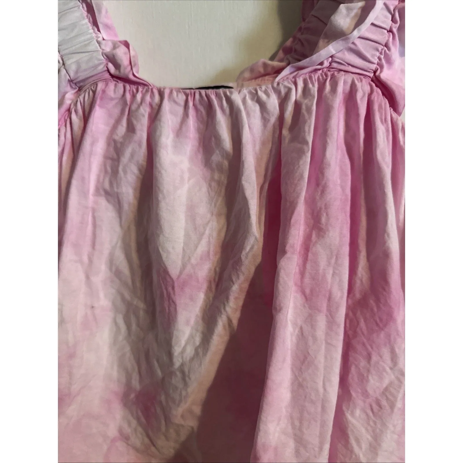 Zara Pink White Tie Dye Print‎ Ruffle Strap Square Neck Tiered Tank Womens XS - Image 2